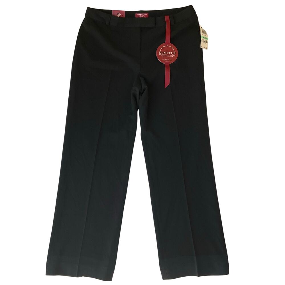 Charter Club Women Dress Pants size 8 Petite Short Black Mid Rise Slim Straight